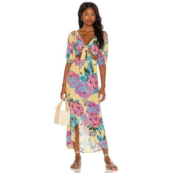 Maaji Dresses & Skirts - Maaji Women Yellow Floral Print Maxi Wrap Skirt Set Crop Top Size S Resort Beach